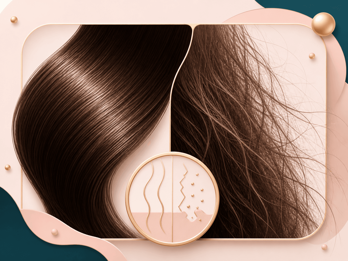 Feature image showing smooth hair texture beside frizz and dryness hints