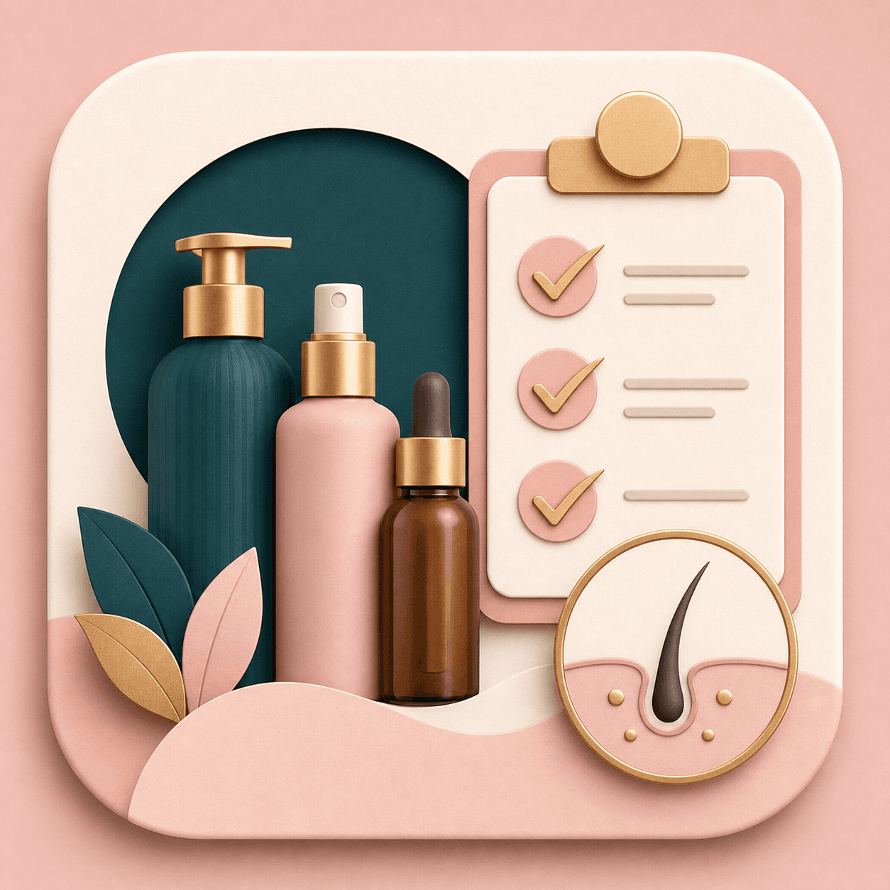 Icon showing hair care bottles and routine guidance