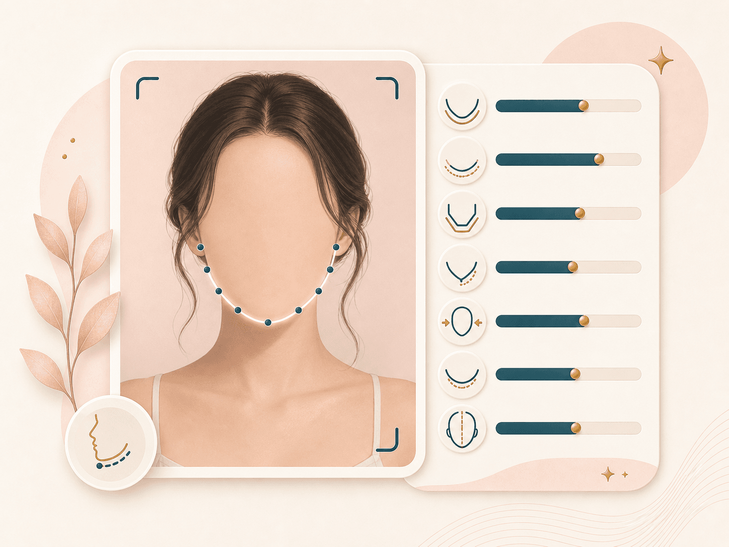 Jawline analyzer result panel showing lower face landmarks and score bars