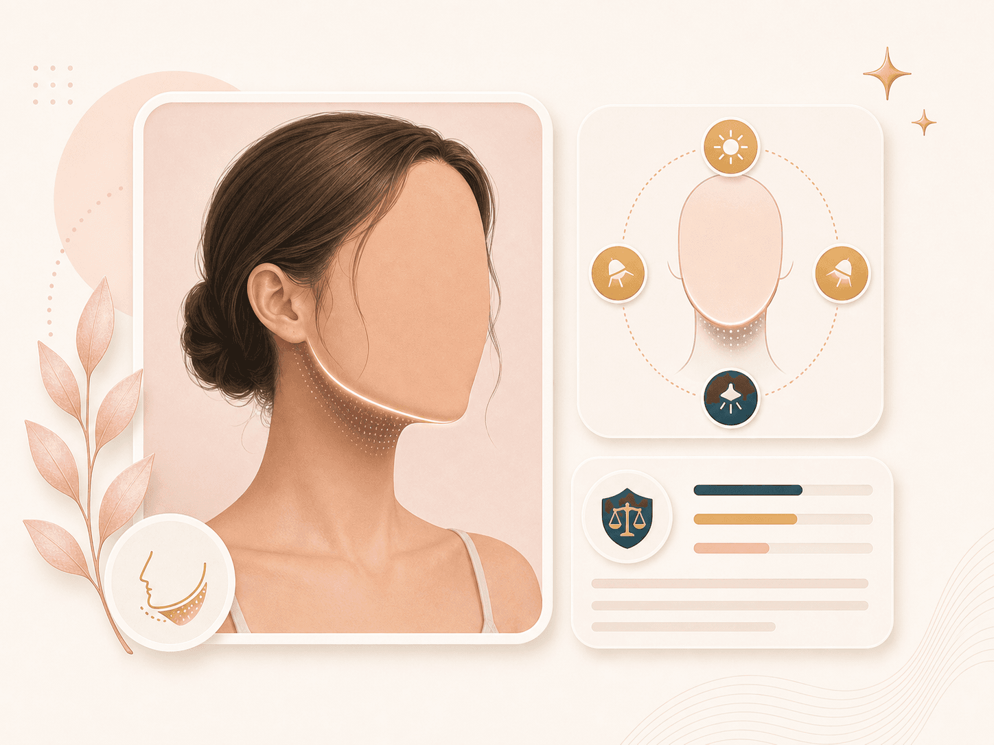 Jawline analysis card showing soft under chin shadow and lighting context