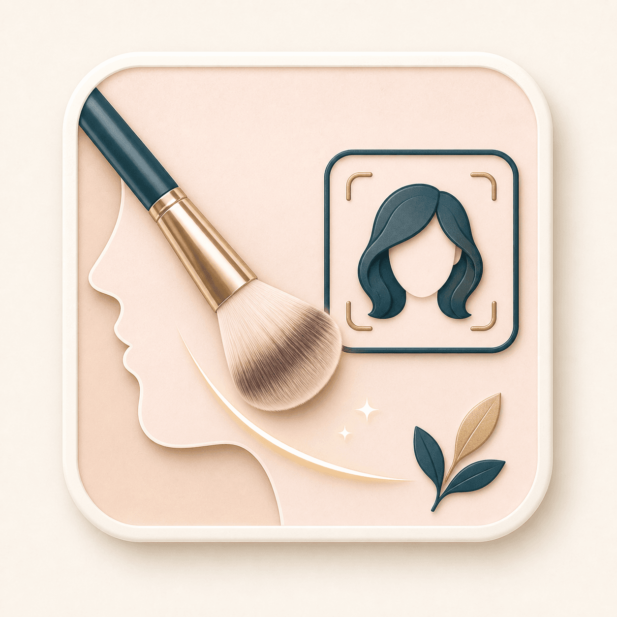 Icon showing a makeup brush and jawline curve for contour and style guidance