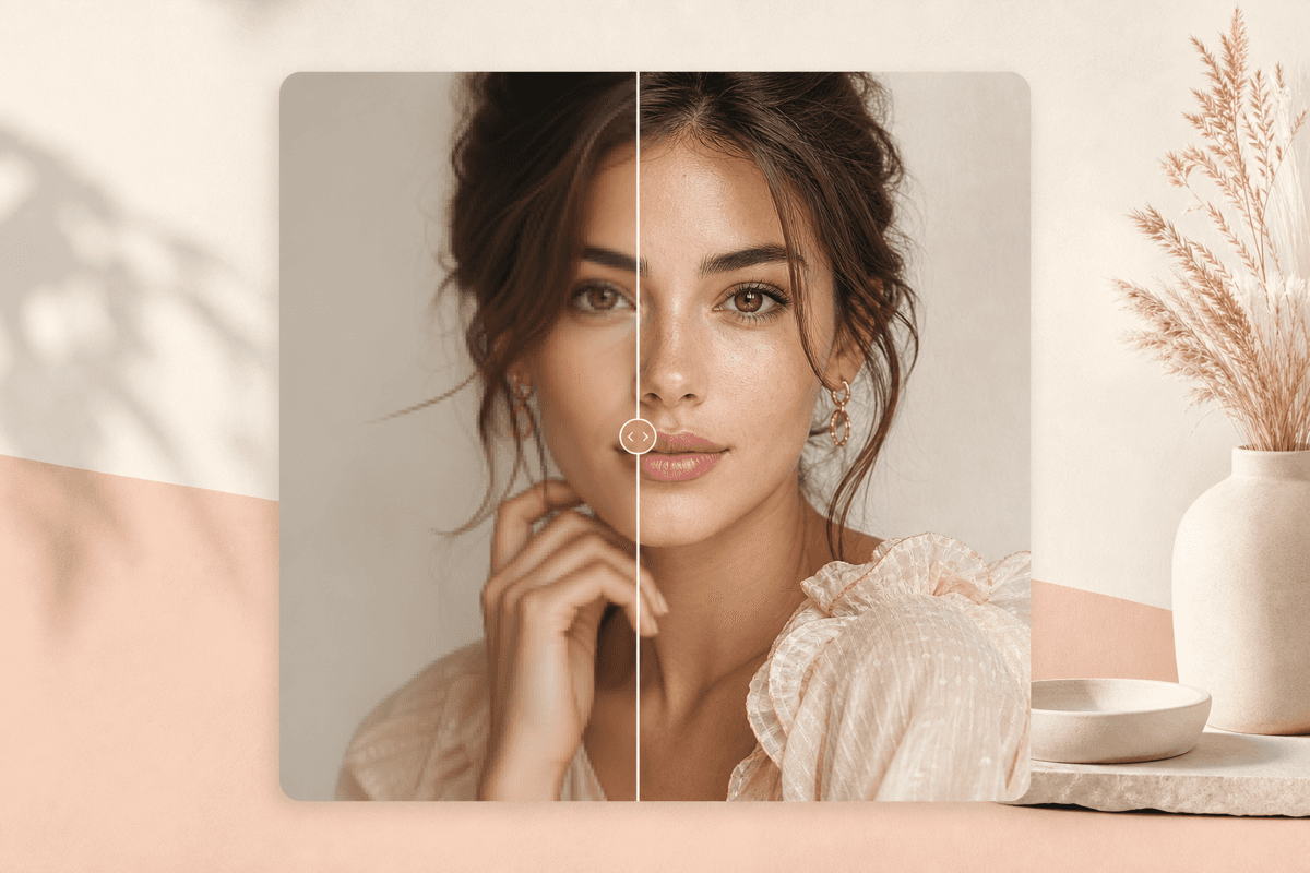 Real portrait before and after color enhancement preview