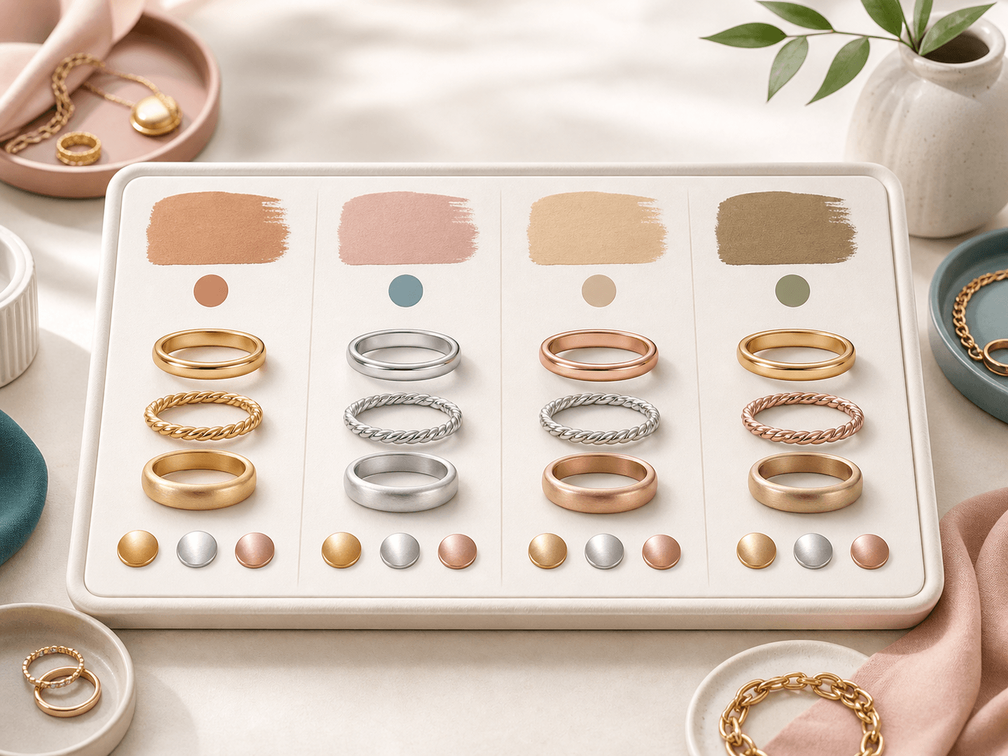 Gold silver and rose gold jewelry chips for undertone based metal suggestions