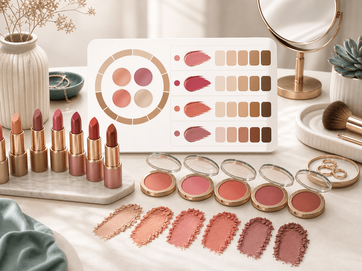 Lipstick and blush shade families recommended from skin undertone analysis