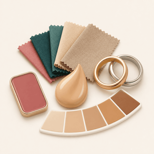 Icon showing makeup fabric and jewelry guidance for skin tone color choices