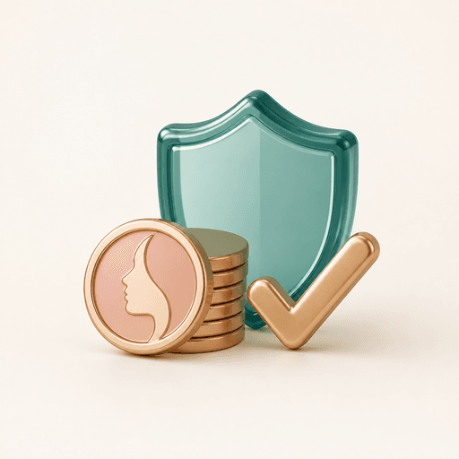 Icon showing beauty credits and a shield for clear responsible tool access