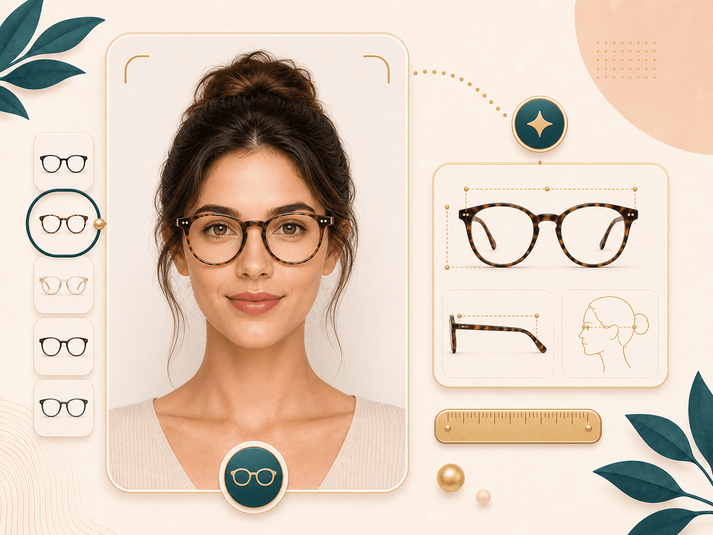 Glasses style preview with frame measurement symbols