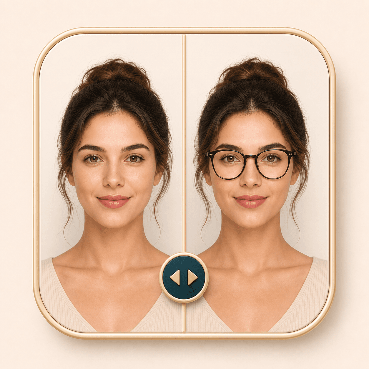 Icon showing a before and after glasses comparison slider