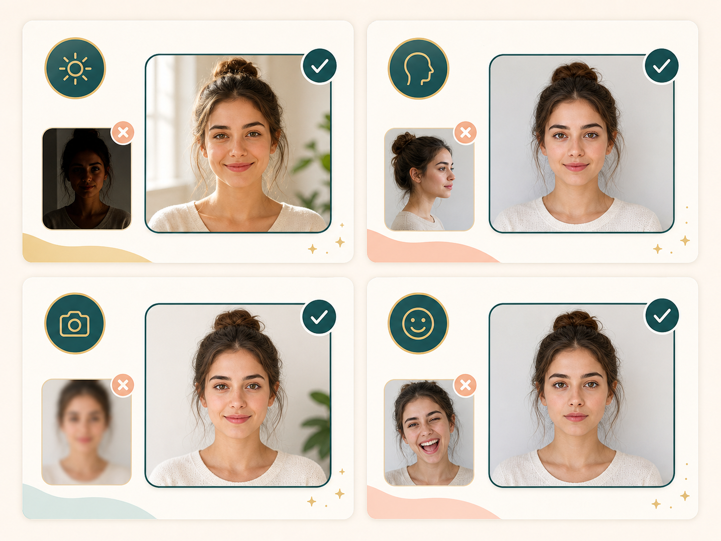 Photo quality cards for an AI attractiveness test upload