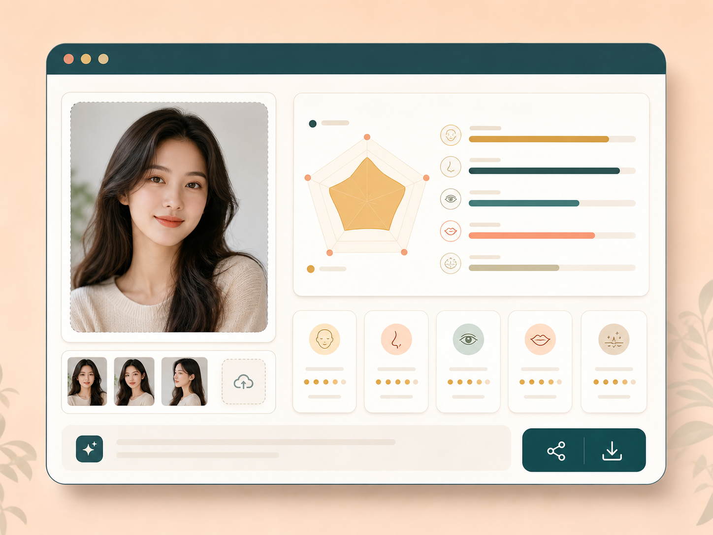 AI attractiveness test result page with a portrait report