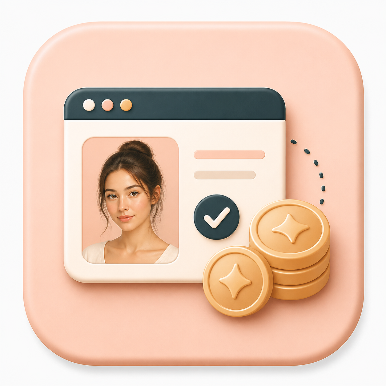 Icon showing credit tokens beside a beauty filter browser card