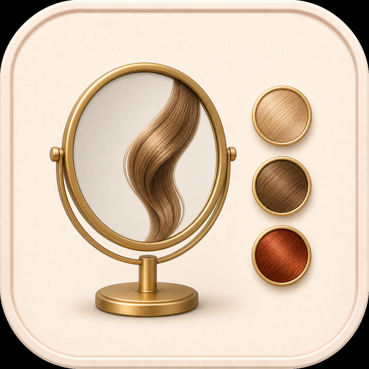 Icon of a mirror and hair color swatches for previewing a shade before dye