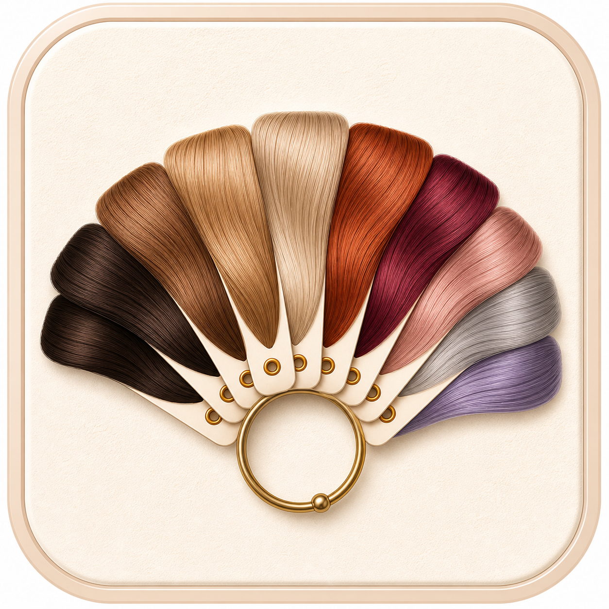 Icon showing a fan of natural and fantasy hair color swatches
