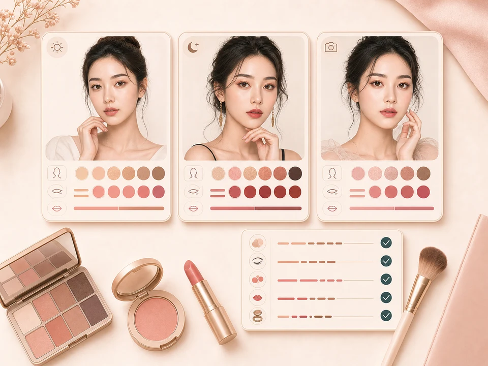 Makeup mood boards and checklist cards for occasion look planning