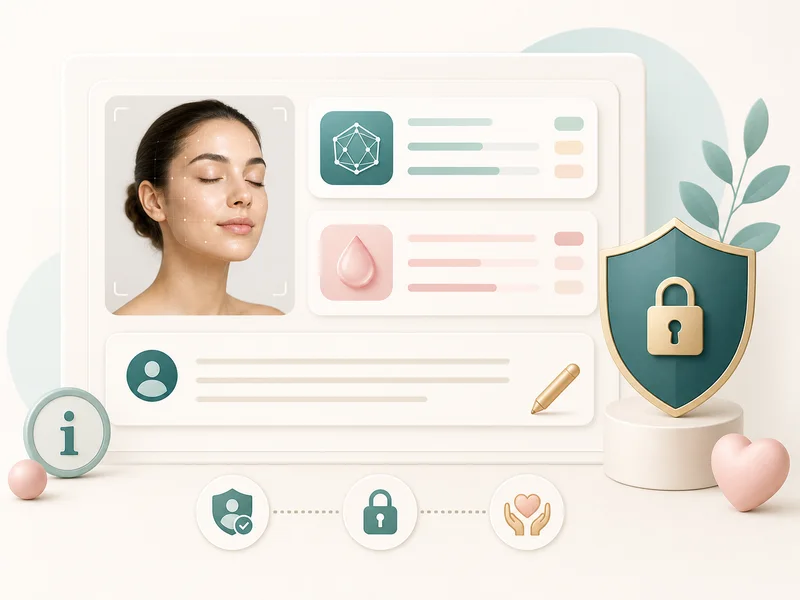 Safety focused AI skin analysis card with shield and information symbols