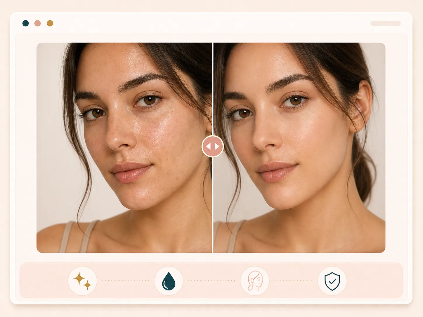Natural skin smoothing preview with before and after portrait comparison