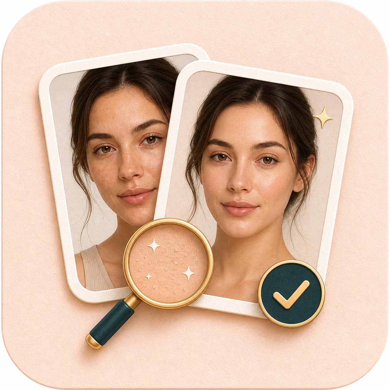 Icon showing a portrait texture check for natural skin retouching