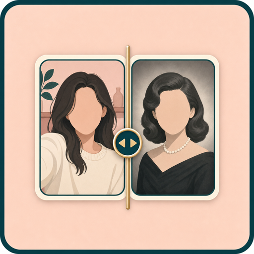 Icon showing original and AI yearbook portraits with a comparison handle