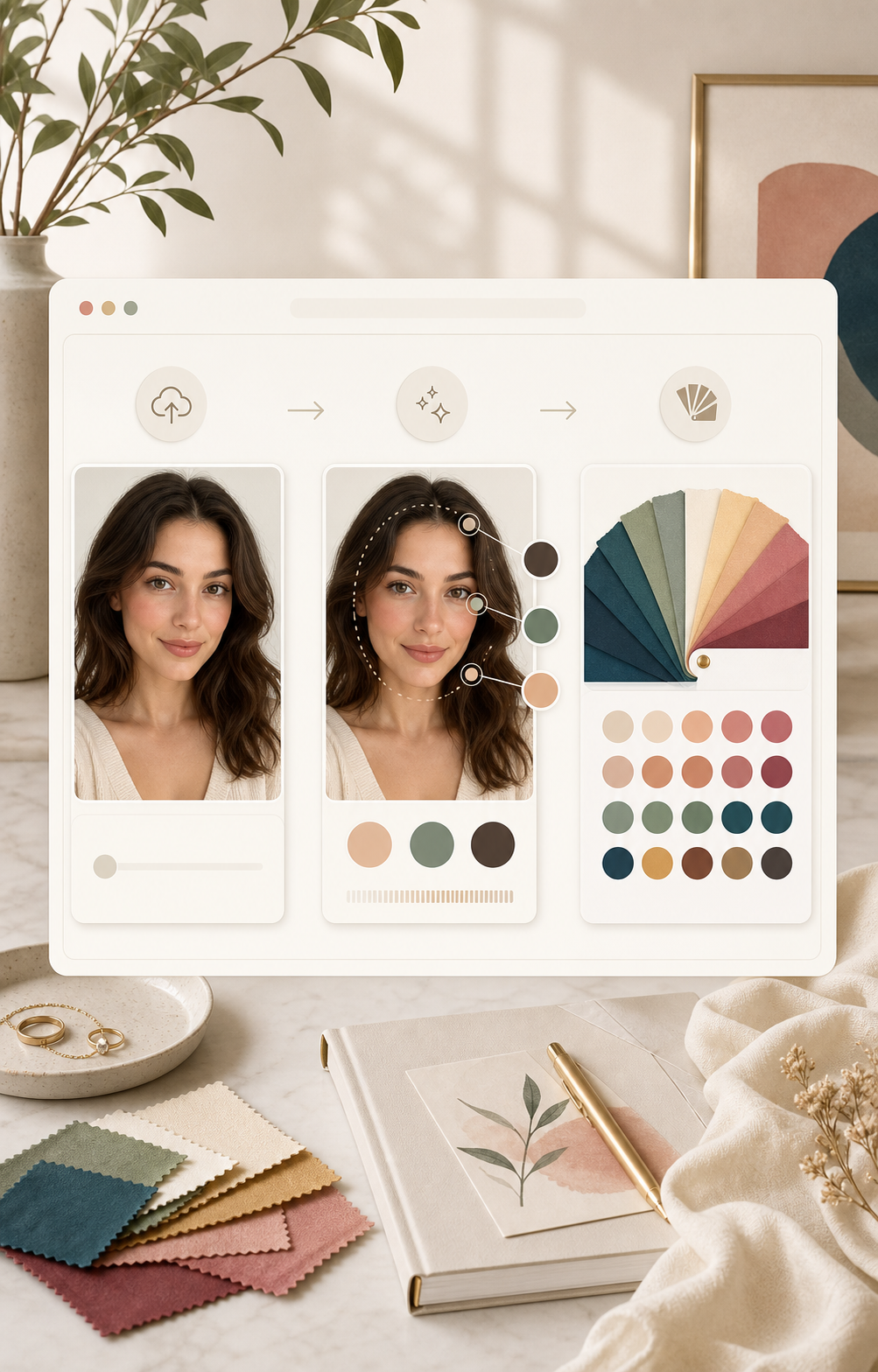 AI color analysis workflow from portrait upload to seasonal palette