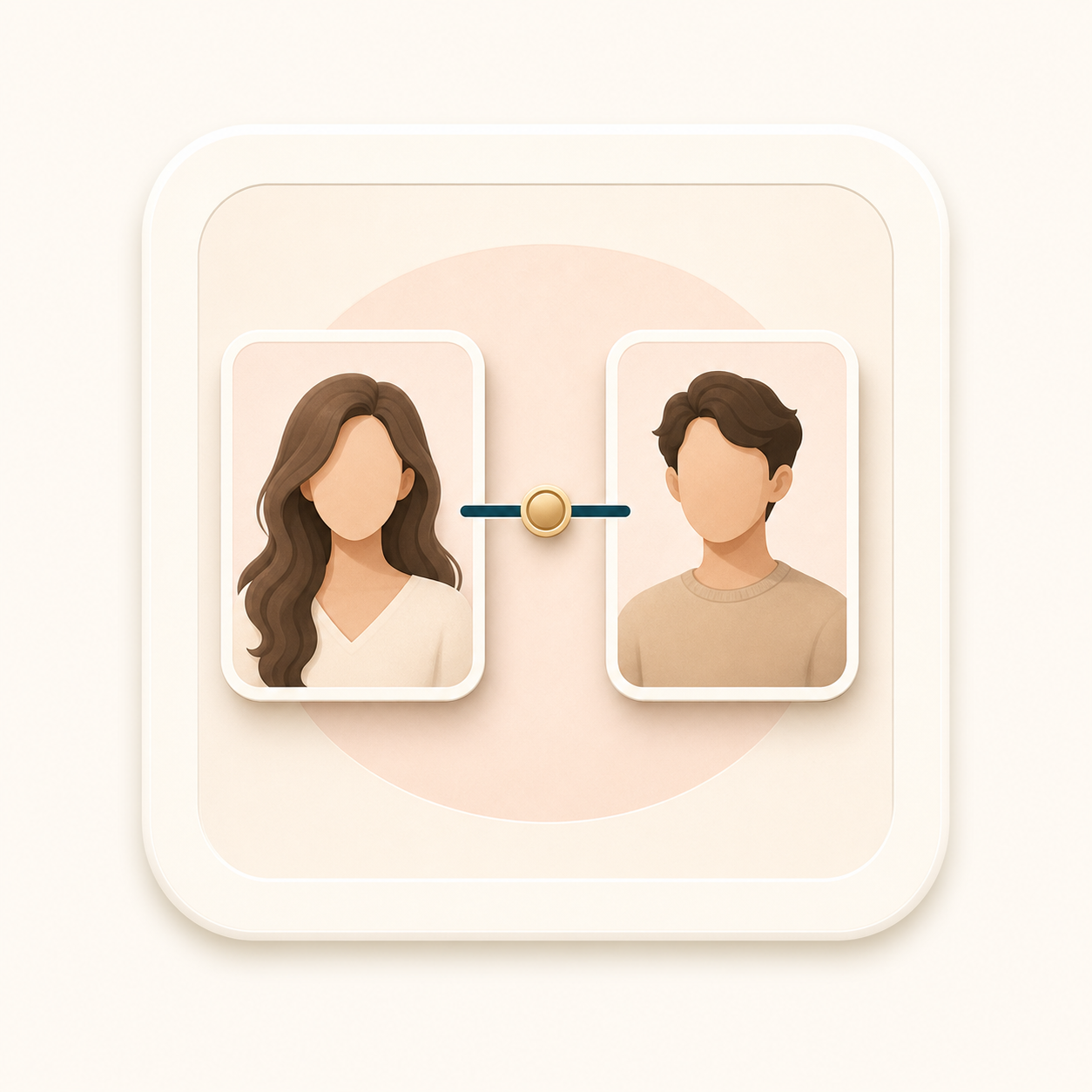Icon showing two portrait cards connected for a focused one to one face comparison workflow