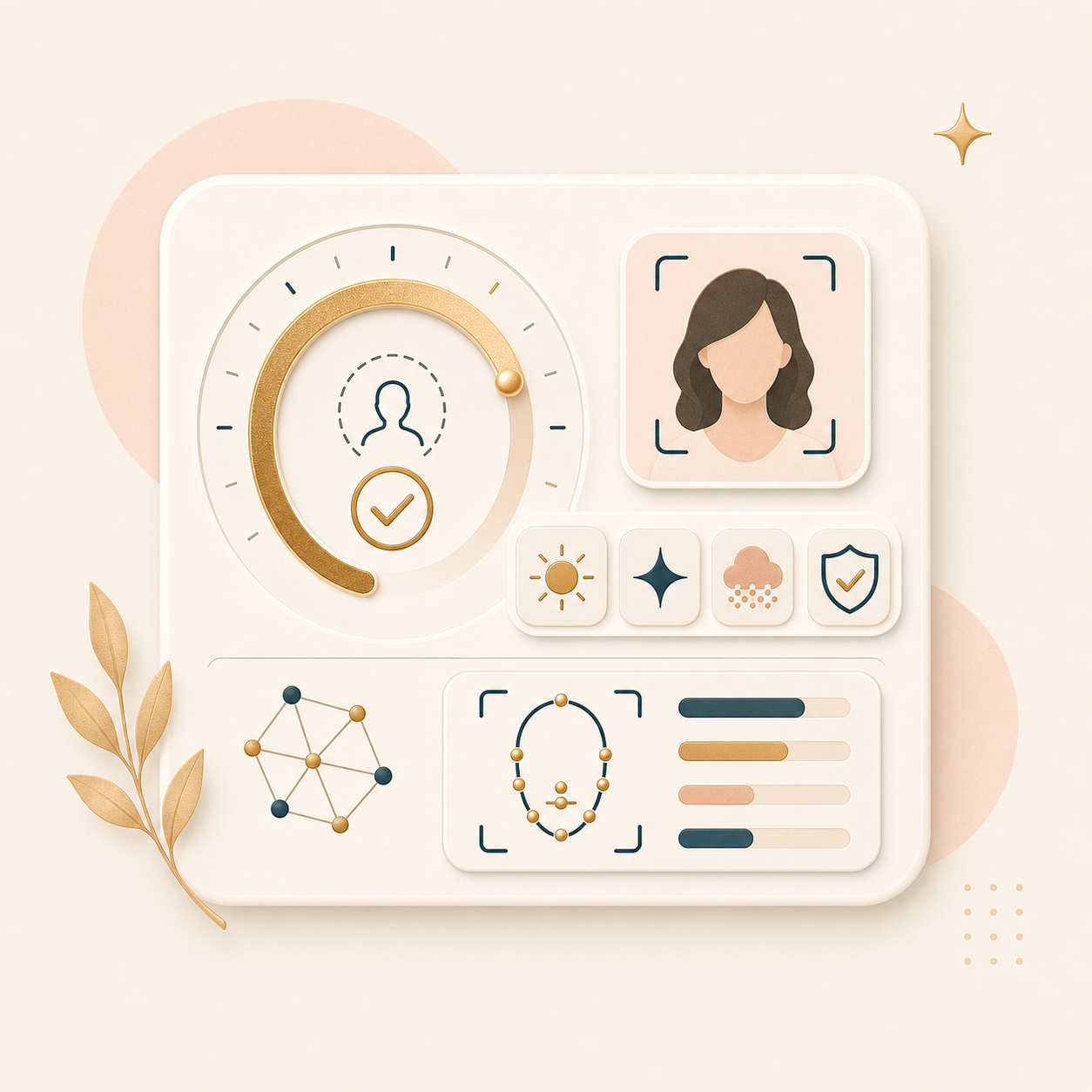Icon showing a result panel with confidence, quality, face box, and landmark signals