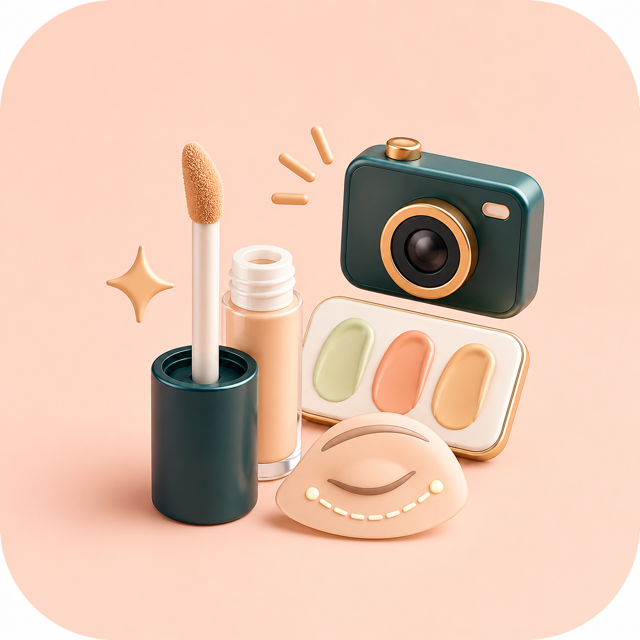Icon showing concealer and camera tips for under eye testing