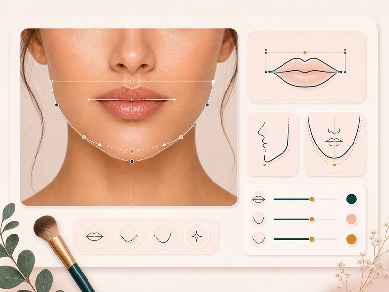 Lip and jaw harmony illustration with guide lines on the lower face