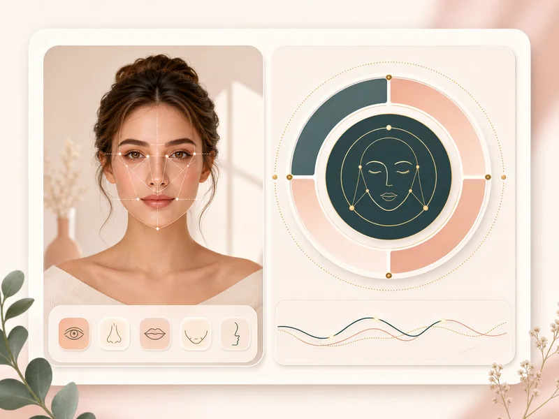 Face harmony test card showing a portrait and abstract overall harmony gauge
