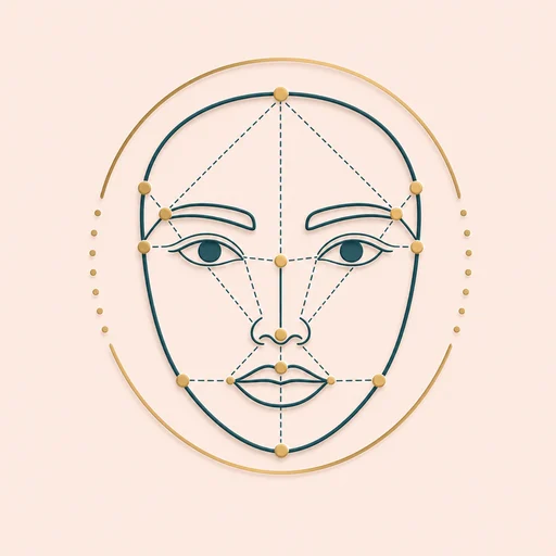 Icon showing facial feature relationship lines for a face harmony test