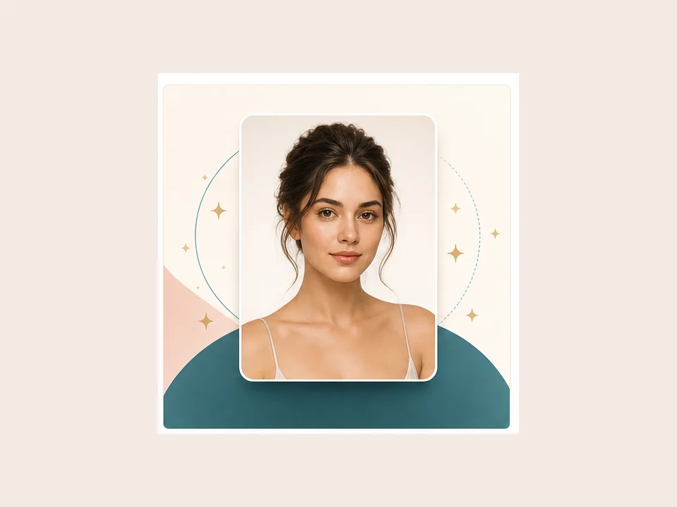 Illustration of a natural face morph result inside a portrait card