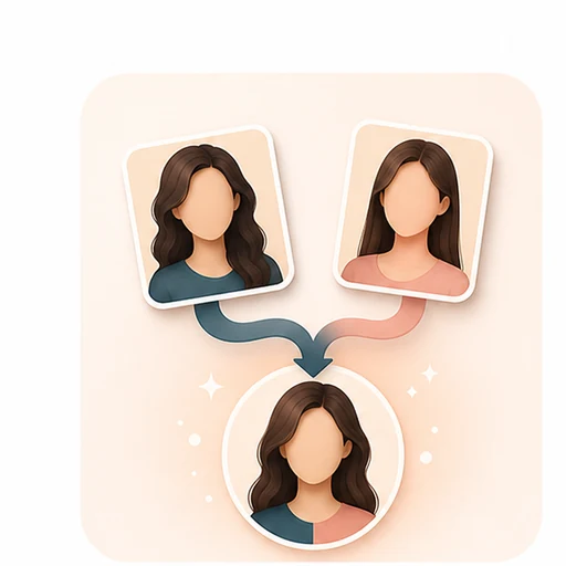 Icon showing two portrait cards blending into one face morph result