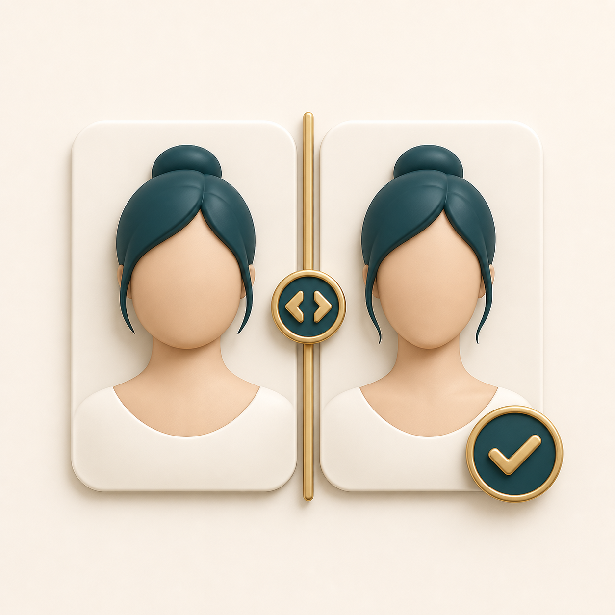 Icon showing two portrait cards with a before and after comparison handle