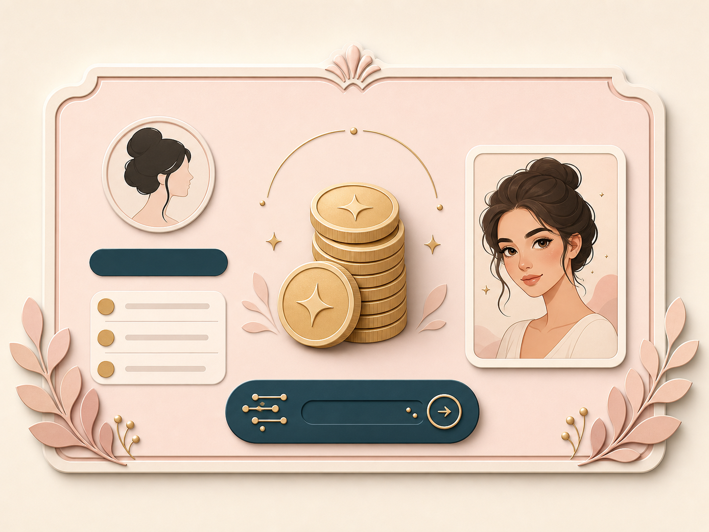 Credit tokens beside a generated cartoon portrait