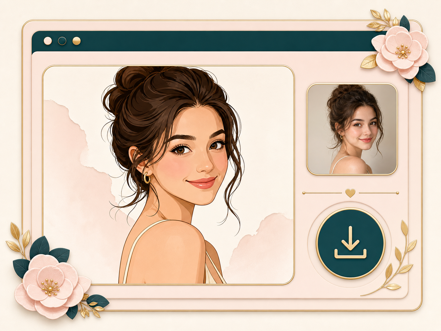 Cartoon portrait result page with a download action