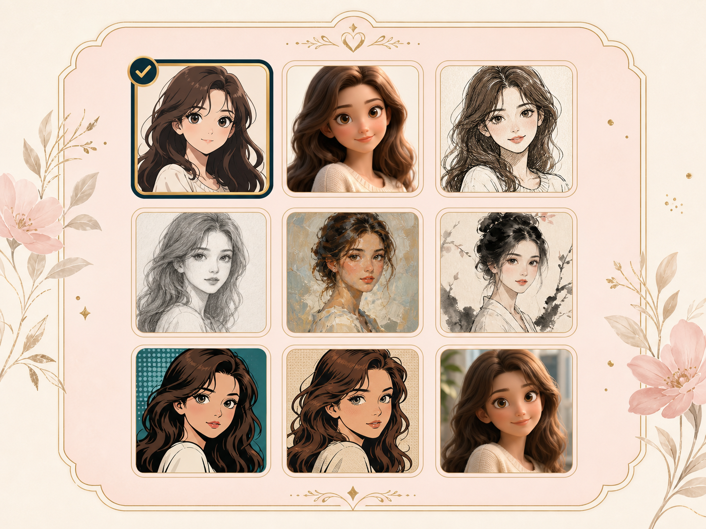 Nine style tiles for the Photo to Cartoon tool