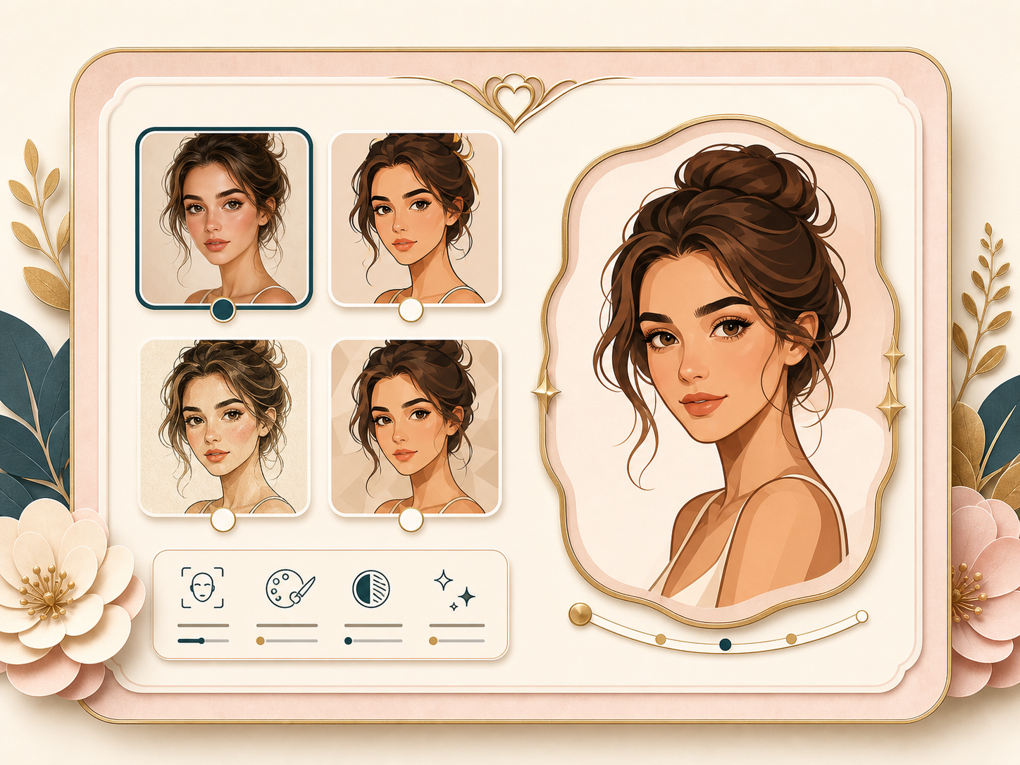 Style selector with hints beside a cartoon portrait preview