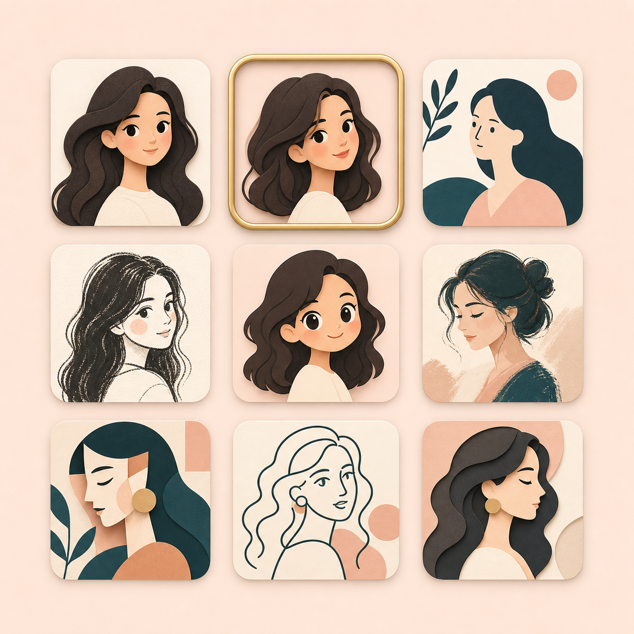 Icon showing nine cartoon style tiles