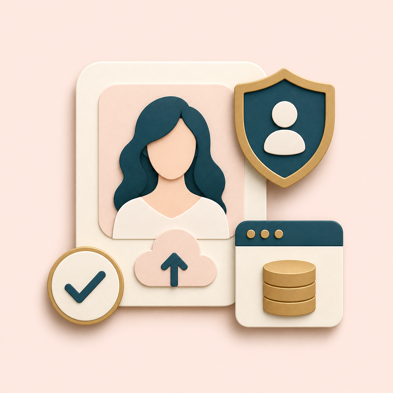 Icon showing consent and browser result storage for a portrait upload