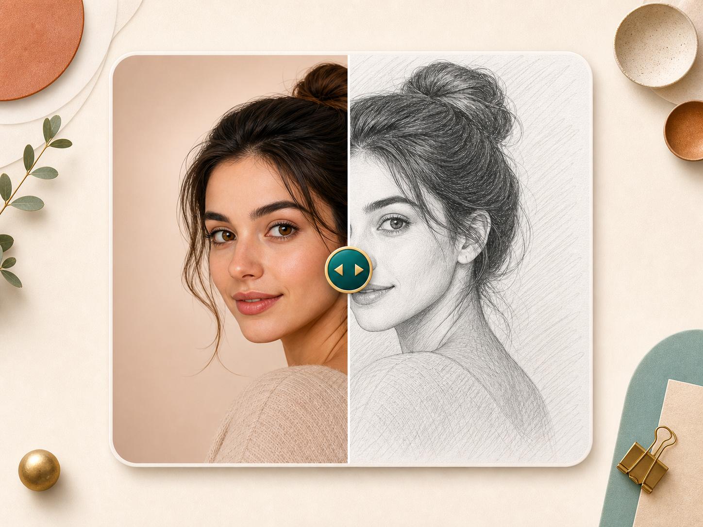 Before and after slider comparing a photo with a sketch
