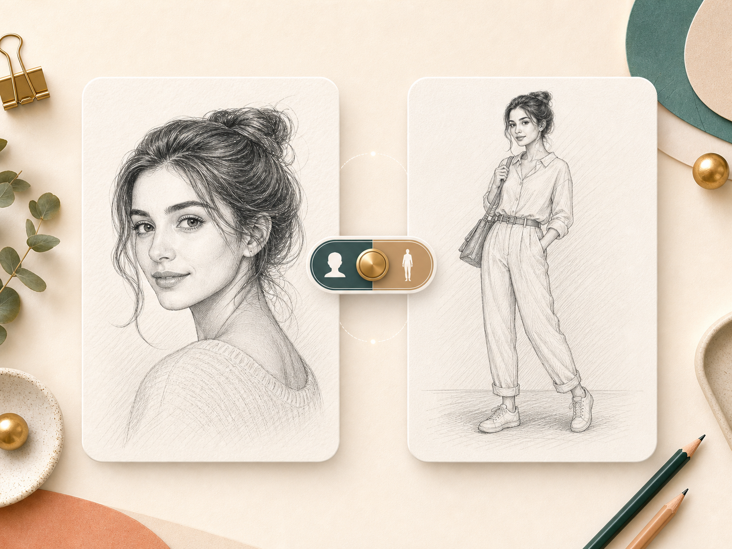 Head portrait and full body modes for photo to sketch generation