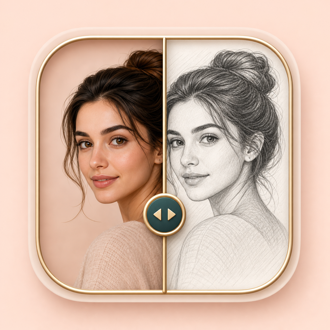 Icon showing a before and after slider for photo to sketch preview