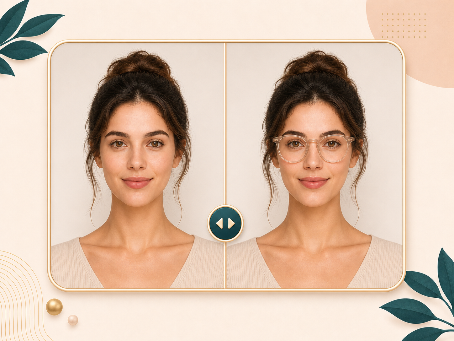 Before and after slider for virtual glasses try-on results
