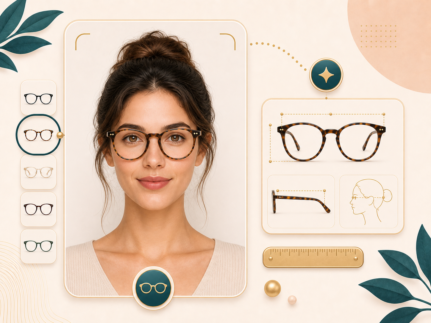 Glasses style preview with frame measurement symbols