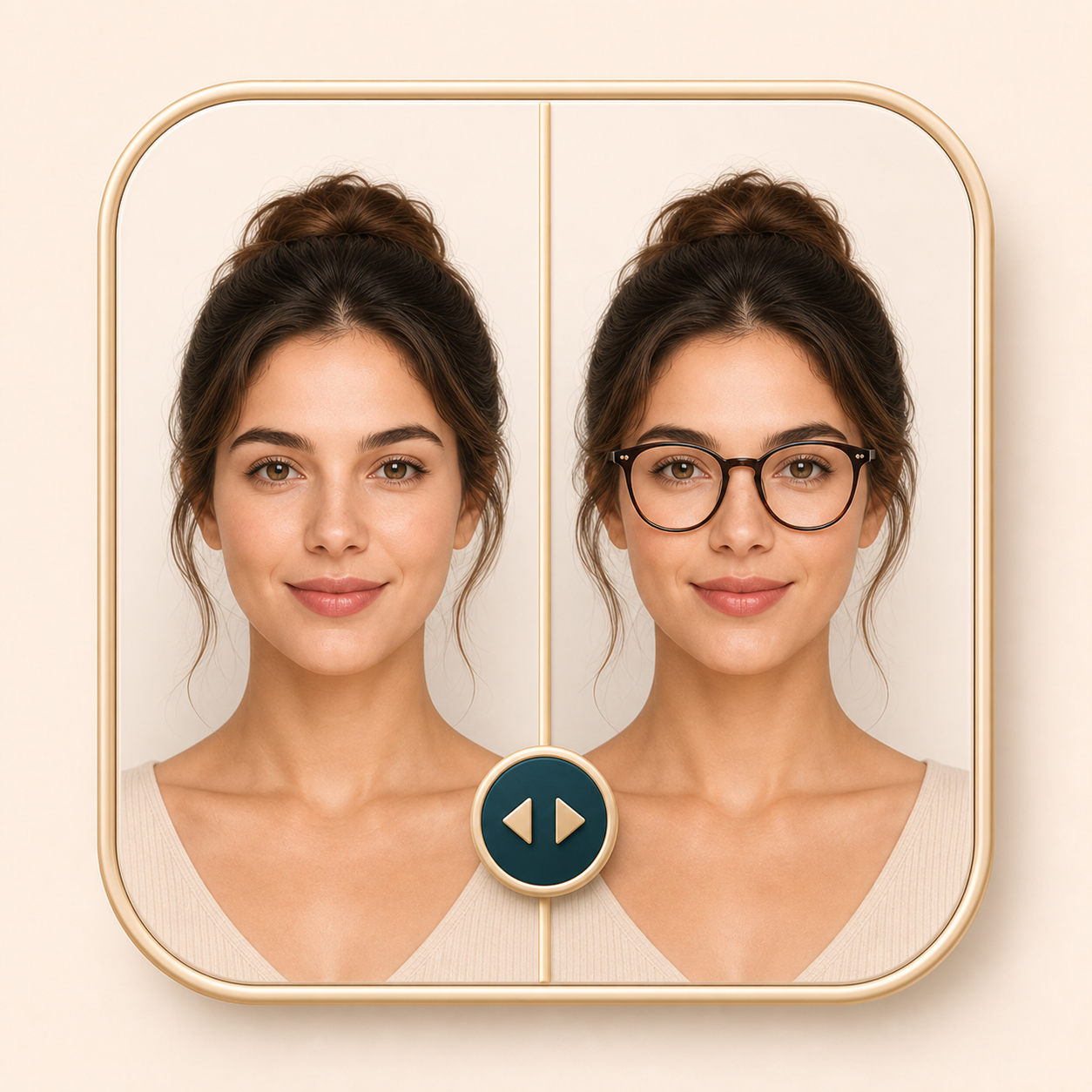 Icon showing a before and after glasses comparison slider
