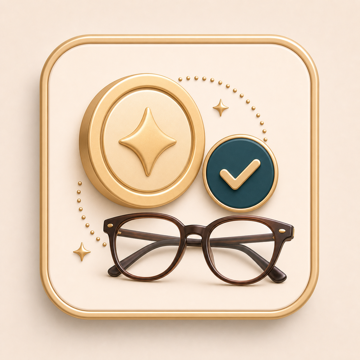 Icon showing a credit token and eyeglasses for generation access