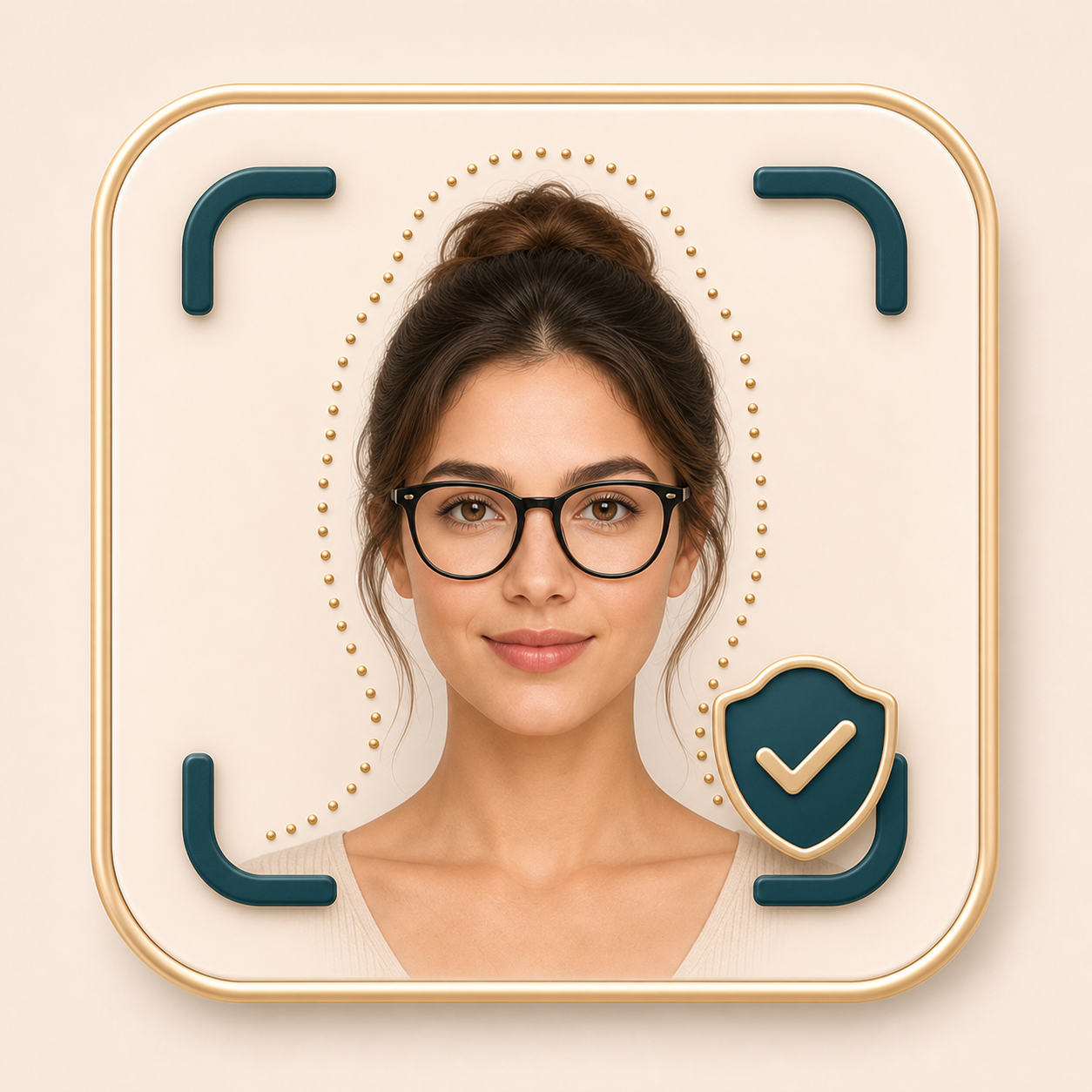 Icon showing a portrait protected while glasses are added