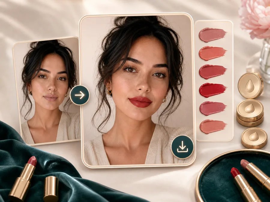 Downloadable AI lipstick try on result with cosmetic swatches