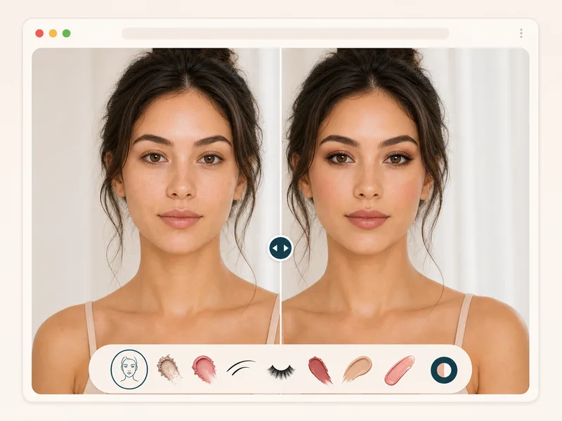 Before and after slider for virtual makeup try-on results