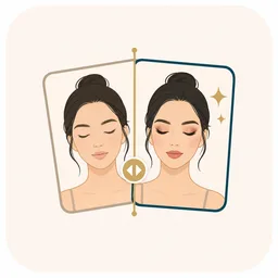 Icon showing a before and after makeup comparison slider